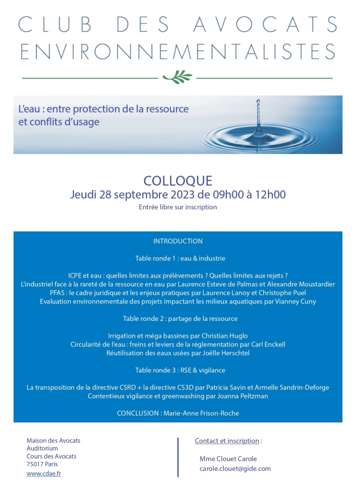 [Colloque] L'eau : entre protection de la ressource et conflits d'usage