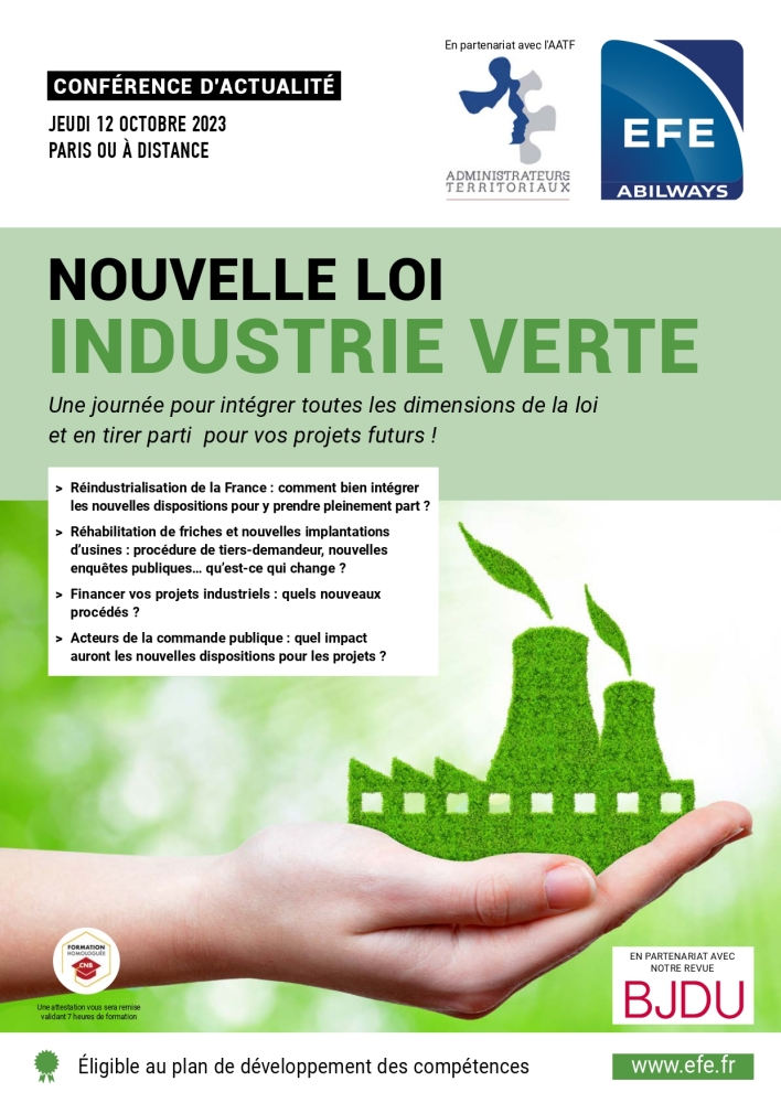 [Conférence] Nouvelle loi " Industrie verte" 12 Octobre 2023